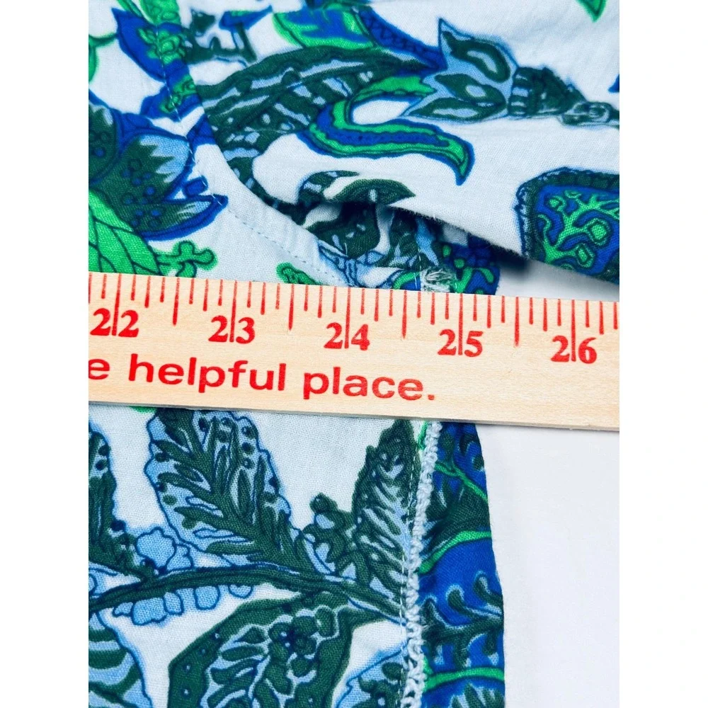 Talbots Aqua Club Cover Up Top XL Blue Green Floral Cotton Popover Swim Resort
